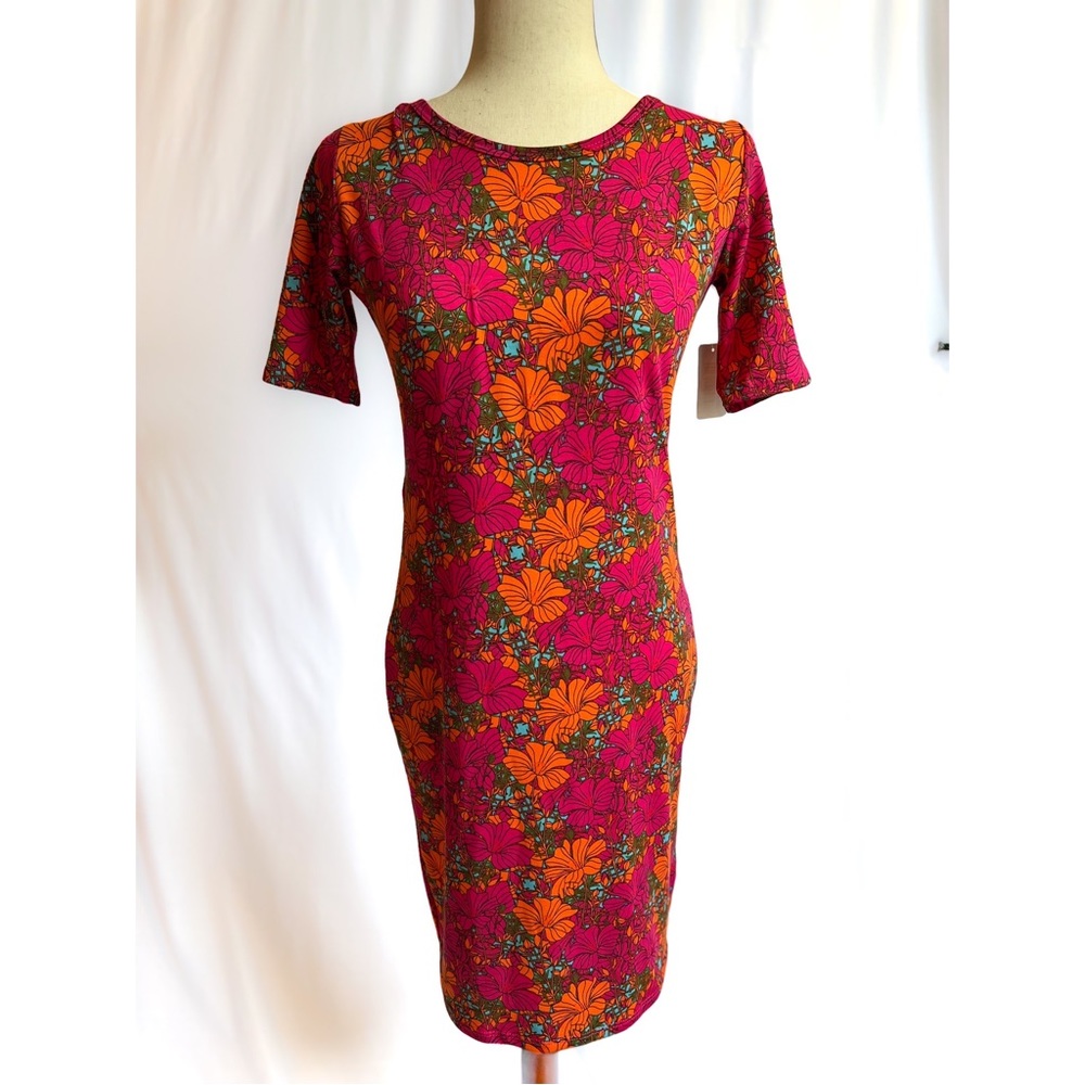 LuLaRoe XS Pink and Orange Floral Pattern Dress